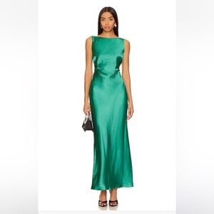 Revolve Emerald Green Satin Maxi Dress